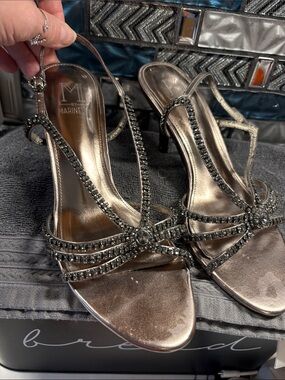 M by Mariner Metallic Silver Crystal Slingback Heels